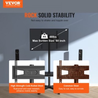 VEVOR  Κινητή Βάση Τηλεόρασης με Ρόδες για 23-60 ίντσες, Ρυθμιζόμεν...