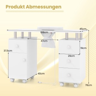 Costway Λευκός Τραπεζάκι Μανικιούρ με Ηλεκτρική Αναρρόφηση Σκόνης &...