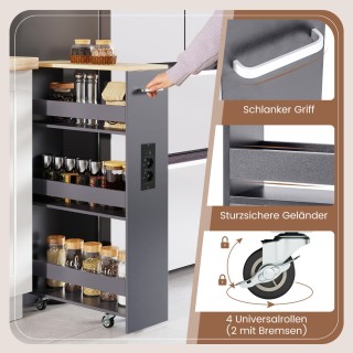 Costway Λεπτό Trolley Αποθήκευσης 80,5 x 20 x 47,5 cm με Σταθμό Φόρ...