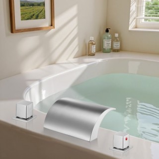 VEVOR Ανανεωμένος Βρυσάκι Μπανιέρας 3 Οπών, Ασημί Διπλή Ροή DFPTKBD...