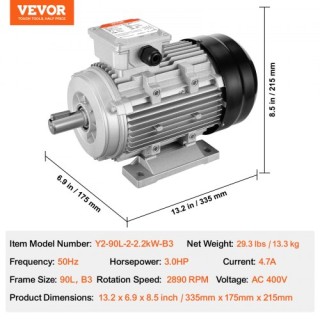 Ηλεκτροκινητήρας VEVOR 2.2KW 3-Φάσεων  TYJLIECDJ300ILW2HV8