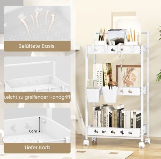 Τρόλεϊ Κουζίνας 3 Επιπέδων με Ρόδες  42 x 29 x 83 cm Λευκό JZ10202W...