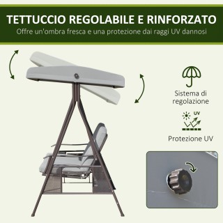 Outsunny Κήπος Κούνια 3 Θέσεων με Ρυθμιζόμενο Σκίαστρο, Θήκες για Π...