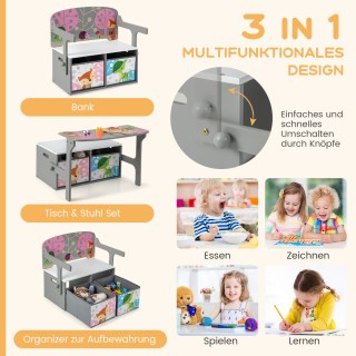 Costway Παιδικό Σετ Τραπέζι & Καρέκλα 3 σε 1 με 2 Αποσπώμενα Υφασμά...