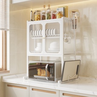 BAKAJI Ράφι Ντουλάπι Φούρνου Μικροκυμάτων με Γυάλινη Βιτρίνα σε Λευ...