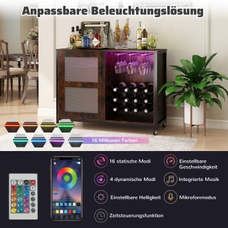 Costway Μπαρ Ντουλάπι με LED Φωτισμό & Τηλεχειριστήριο, Ρυθμιζόμενα...