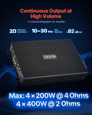 VEVOR Ενισχυτής Αυτοκινήτου 4-Κανάλια Bridgeable, Πολυκαναλικός Cla...