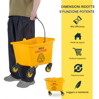 BAKAJI Επαγγελματικό Καρότσι Καθαρισμού με Κουβά 23 Λίτρων και Ρόδε...