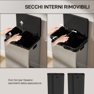 HOMCOM Κάδος Απορριμμάτων με Πεντάλ με 2 Διαμερίσματα 30L, Με Αποσβ... HOMCOM Κάδος Απορριμμάτων με Πεντάλ με 2 Διαμερίσματα 30L, Με Αποσβ...