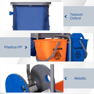 HOMCOM Καρότσι Καθαρισμού με 3 Ράφια με Σάκο για Σκουπίδια και Στρα...