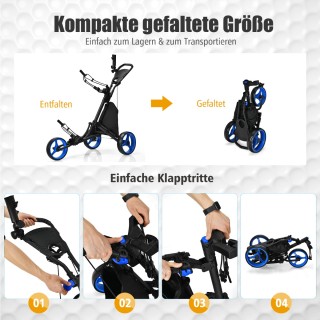 Costway Τρόλεϊ Γκολφ 3 Τροχών Αναδιπλούμενο με Πίνακα Ενδείξεων & Θ...