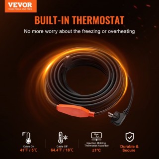 VEVOR  Καλώδιο Θέρμανσης Σωλήνων 4m 23W/m με Ενσωματωμένο Θερμοστάτ...