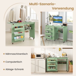 Costway Πτυσσόμενο Τραπέζι Ραπτικής με Ρόδες και Αποθηκευτικό Χώρο,...