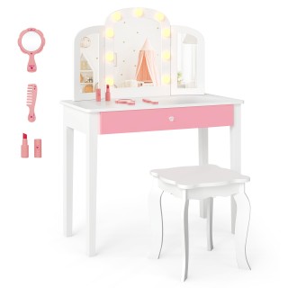 Costway Παιδικό Σετ Μακιγιάζ 2 σε 1 με Αποσπώμενο Καθρέφτη & Τριπλό...