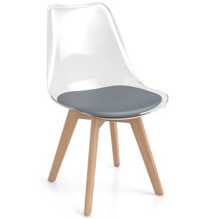 Costway Σετ 4 Διαφανές Καρέκλες Τραπεζαρίας με Ξύλινα Πόδια Σκανδιν...