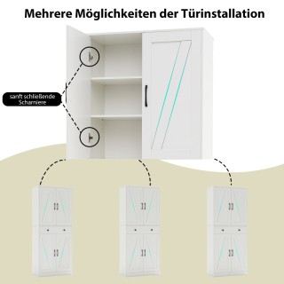 Costway Λευκός Ψηλός Κουζινό-Ντουλάπι με 4 Πόρτες, Συρτάρι & Ρυθμιζ...