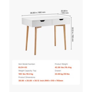 VEVOR Παιδικό Γραφείο με Συρτάρι Ξύλινο Λευκό ETBMSZZFXXCWO9O9H001V0