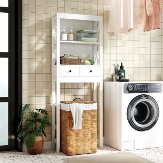 Costway Λευκή 3-όροφη Ραφιέρα Τουαλέτας με Ανοιχτά Ράφια και 2 Συρτ...