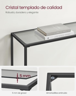 Κονσόλα VASAGLE με Γυάλινη Επιφάνεια, Μαύρο/Γκρι  Κονσόλα VASAGLE με Γυάλινη Επιφάνεια, Μαύρο/Γκρι 