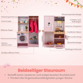 Costway Διπλής Όψης Παιδική Κουζίνα - Ξύλινο Σετ Παιχνιδιών Κουζίνα...