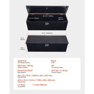 VEVOR Κουτί Εργαλείων Αλουμινίου 49x15x15 για Φορτηγάκι RV Μαύρο LC...