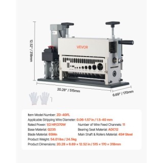 VEVOR Μηχάνημα Απογύμνωσης Ηλεκτρικών Καλωδίων, 1.5-40 mm, 11 Διαύλ...