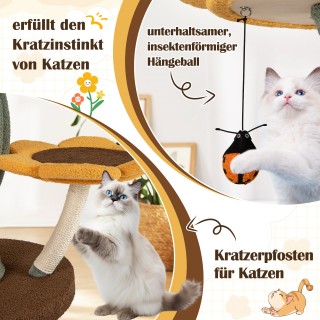 Costway 175 εκ. Δέντρο Γάτας με 5 Ανθόμορφες & Φυλλόμορφες Πλατφόρμ...