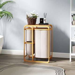 HOMCOM  Καλάθι Απλύτων από Μπαμπού με 3 Σάκους και Αποσπώμενα Ράφια...