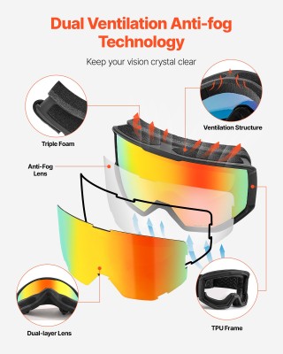 VEVOR Αντιθαμβωτικά Γυαλιά Σκι με Κυλινδρικό Φακό και Πορτοκαλί Επι... VEVOR Αντιθαμβωτικά Γυαλιά Σκι με Κυλινδρικό Φακό και Πορτοκαλί Επι...
