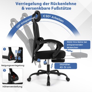 Costway Εργονομική Καρέκλα Γραφείου με Πτυσσόμενο Υποπόδιο και Ρυθμ...