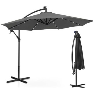 BAKAJI  Ομπρέλα Κήπου 3μ με Ηλιακό LED Φως Αποκεντρωμένος Πάσσαλος ...