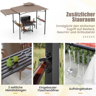 Costway Πέργκολα BBQ με Διπλή Οροφή, Πλευρική Τέντα, Ράφια & Γάντζο... Costway Πέργκολα BBQ με Διπλή Οροφή, Πλευρική Τέντα, Ράφια & Γάντζο...