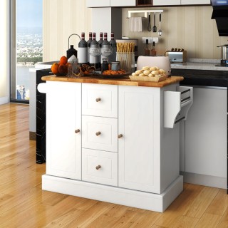 Costway  Κινητό νησί κουζίνας με επιφάνεια εργασίας από ξύλο καουτσ...