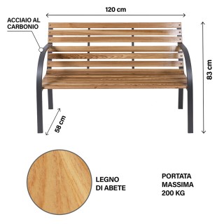 Galileo Ξύλινο παγκάκι από έλατο με δομή από ανθρακούχο χάλυβα 120x...