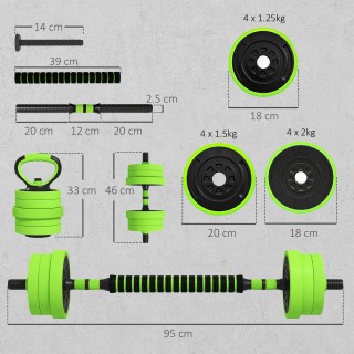 SPORTNOW Σετ Βαρών Γυμναστικής 4 σε 1 των 20kg, Μετατρέψιμο σε Kett...