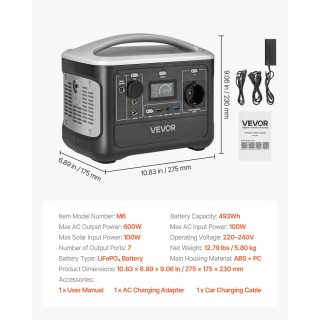 VEVOR Φορητός Σταθμός Ενέργειας 600W, Γεννήτρια 493Wh LiFePO4 με 7 ... VEVOR Φορητός Σταθμός Ενέργειας 600W, Γεννήτρια 493Wh LiFePO4 με 7 ...