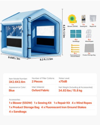 VEVOR Φουσκωτός Θάλαμος Βαφής 3x2.5x2.5m με Ισχυρό Φυσητήρα 550W κα... VEVOR Φουσκωτός Θάλαμος Βαφής 3x2.5x2.5m με Ισχυρό Φυσητήρα 550W κα...