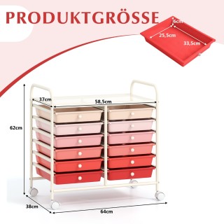 Costway  Ροζ Καρότσι με 12 Στοιβαζόμενα Συρτάρια & Επιφάνεια Αποθήκ...