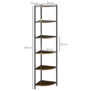 Μεταλλική Γωνιακή Βιβλιοθήκη με 6 Ξύλινα Ράφια 34 x 34 x 166 cm HOM...