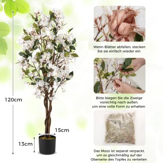 Costway Τεχνητό Δέντρο Μπουκαμβίλιας 120 εκ. με Λευκά Άνθη σε Γλάστ...