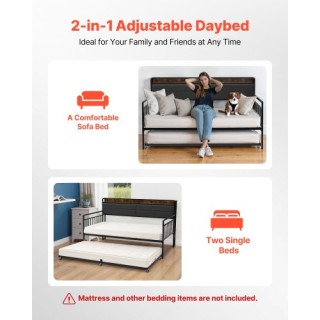 VEVOR Μεταλλικό Κρεβάτι Ημέρας με Τροχήλατο Συρτάρι και Σταθμό Φόρτ...