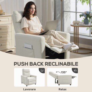 HOMCOM Πολυθρόνα Ανακλινόμενη 135° Μέγ., Ύφασμα Εφέ Λινό, Αφρός, Ατ...