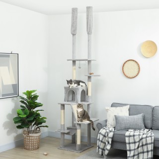 PawHut Οροφής Γατόδεντρο Ρυθμιζόμενου Ύψους 225-255 cm με Σπιτάκι κ...