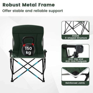 Costway Πτυσσόμενη Καρέκλα Κάμπινγκ με Σκιάδιο και Επένδυση, Ανθεκτ...