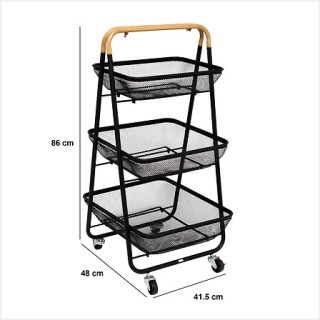 Τροχήλατο Μεταλλικό Τρόλεϊ Κουζίνας 3 Επιπέδων 48 x 41,5 x 86 cm Μα... Τροχήλατο Μεταλλικό Τρόλεϊ Κουζίνας 3 Επιπέδων 48 x 41,5 x 86 cm Μα...