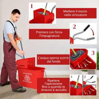 HOMCOM Καρότσι Καθαρισμού με Στίφτη Σφουγγαρίστρας 60x27x70.5εκ. Κό...