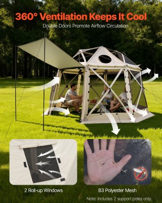 VEVOR Πτυσσόμενο Στρογγυλό  Gazebo 3.6x3.6m για 8-10 Άτομα σε Μπεζ ...