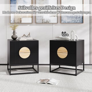 Costway Μοντέρνο Μαύρο Κομοδίνο 48 x 40 x 56 εκ. με 2 Συρτάρια και ...