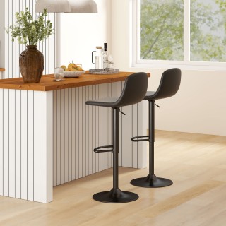 HOMCOM 2 Μαύρα Ρυθμιζόμενα Σκαμπό Μπαρ με Πλάτη και Υποπόδιο, Δέρμα...