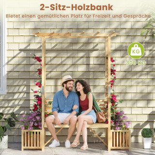 Costway Ξύλινος Κήπος Διθέσιο Παγκάκι με Αψίδα και 2 Κασπώ NP12529NA